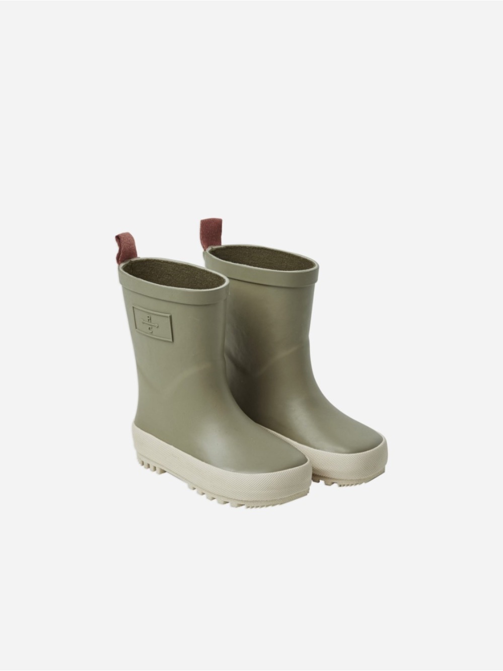 Rylee + Cru Kids Olive Green Rain Boots with Beige Soles - size 5